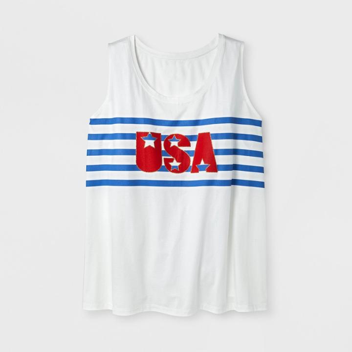 Shinsung Tongsang Women's Plus Size Usa Americana Tank Top - White