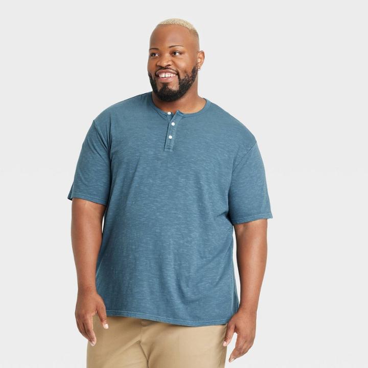 Men's Big & Tall Short Sleeve Henley T-shirt - Goodfellow & Co Blue