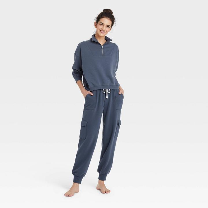 Women's French Terry Quarter-zip Lounge Sweatshirt - Colsie Blue