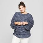 Women's Plus Size Polka Dot Balloon Long Sleeve Blouse - Ava & Viv Navy