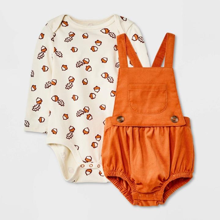 Baby Acorn Corduroy Bubble Bodysuit - Cat & Jack Rust Brown Newborn