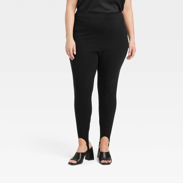 Women's Plus Size High-waisted Ankle Stirrup Leggings - A New Day Black