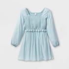Girls' Smocked Challis Long Sleeve Dress - Art Class Blue