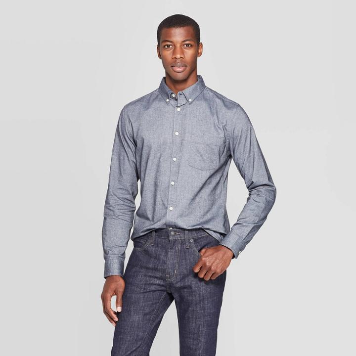 Men's Slim Fit Long Sleeve Whittier Oxford Button-down Shirt - Goodfellow & Co Thundering Gray