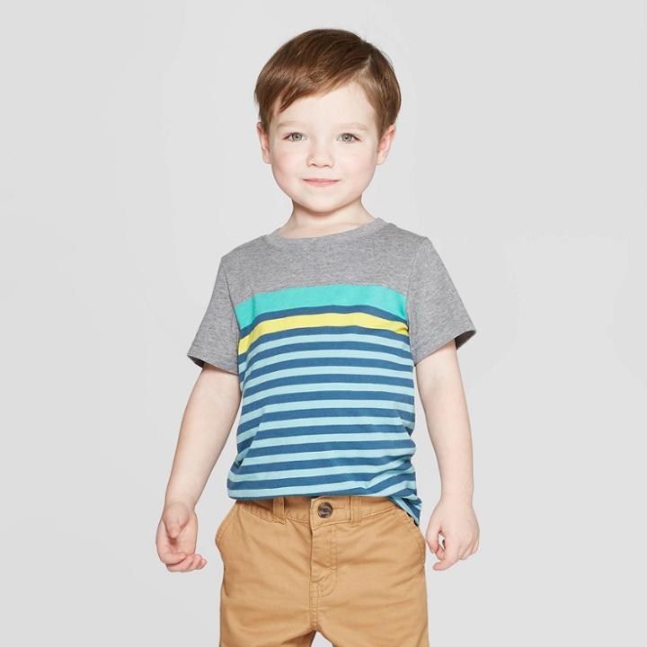 Toddler Boys' Striped Short Sleeve T-shirt - Cat & Jack Gray/blue