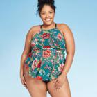 Women's Plus Size High Neck Mesh Tankini Top - Kona Sol Floral 14w, Women's,