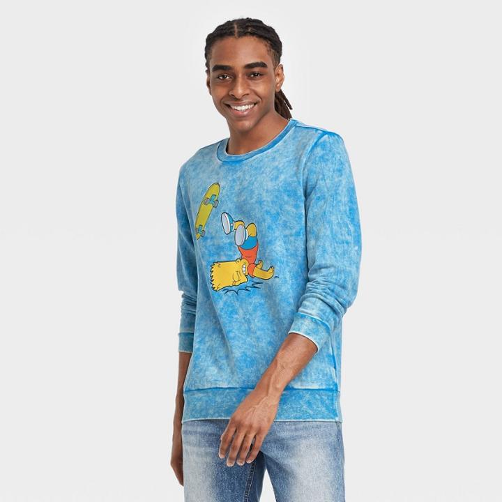 Men's The Simpsons Bart Skateboard Short Sleeve Graphic T-shirt - Blue