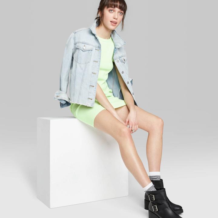 Women's Short Sleeve Round Neck Knit Mini Dress - Wild Fable Green