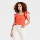 Women's Square Neck Ruffle Sweater Vest - A New Day Orange