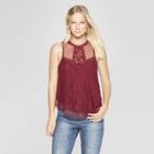 Women's Sleeveless Lace Front Top - Xhilaration Burgundy (red)
