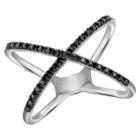 Target 1/10 Ct. T.w. Round-cut Black Diamond Prong Set X Ring In Sterling Silver - White