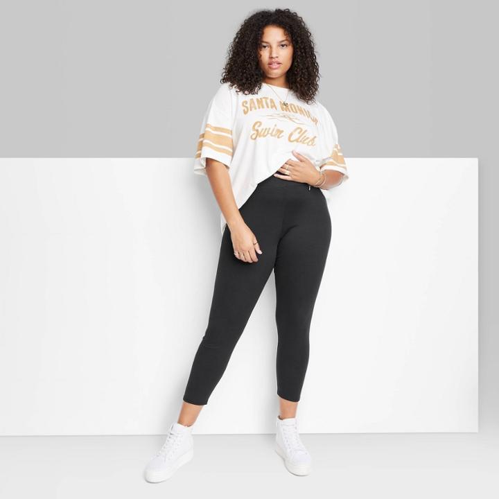 Women's Plus Size Ascot + Hart Graphic High-waisted Wide Leggings - Black