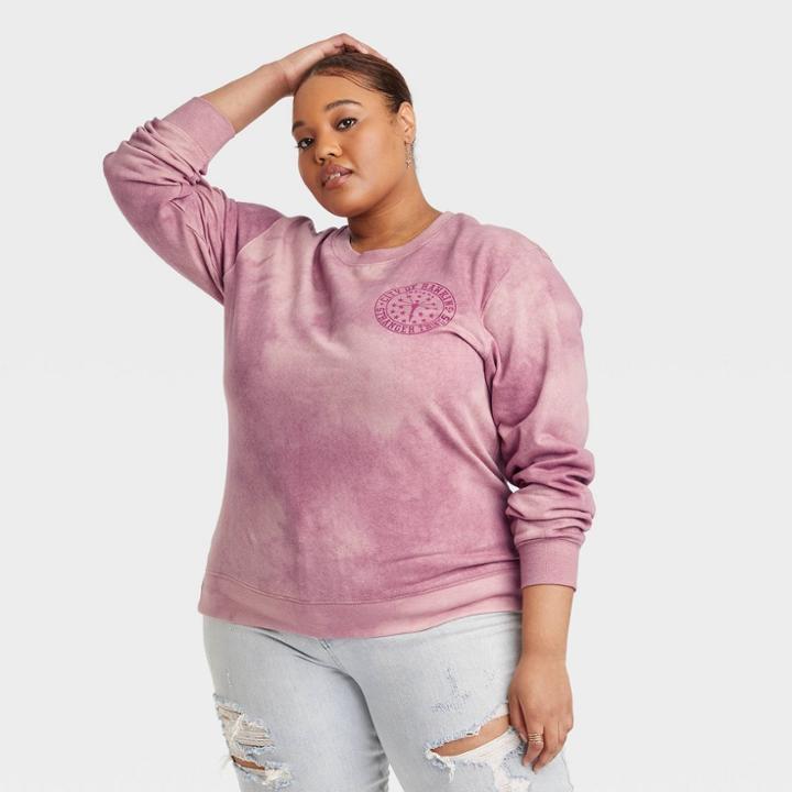 Women's Stranger Things Plus Size Hawkins Graphic Sweatshirt - Purple Tie-dye