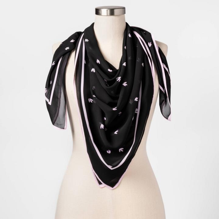 Women's Ditsy Floral Print Square Crepe Scarf - A New Day Black
