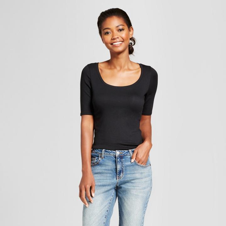 Women's Elbow Length Fitted T - Shirt - A New Day Black