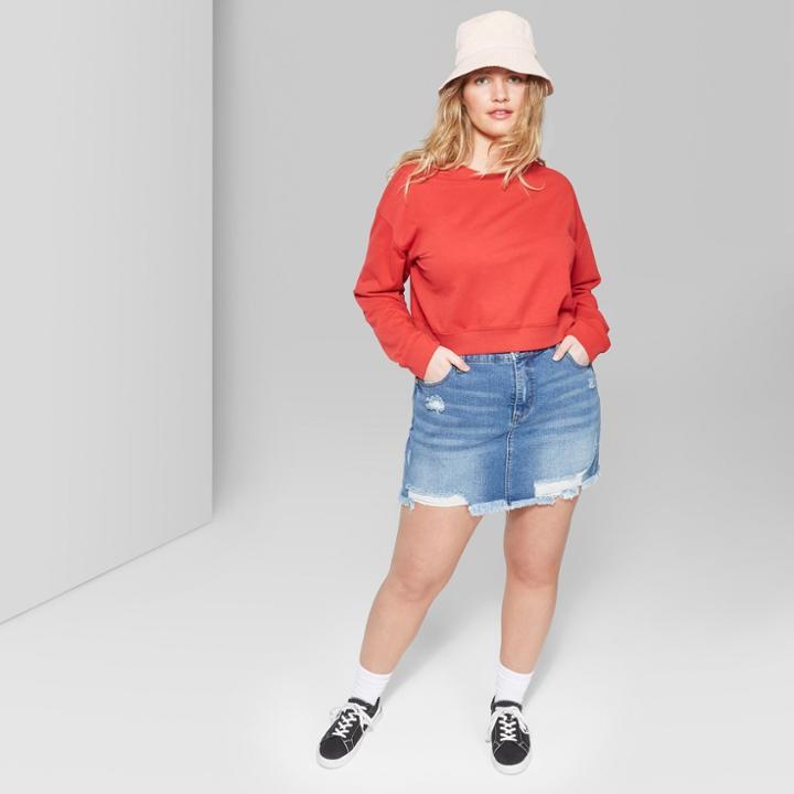 Women's Plus Size Destructed Denim Mini Skirt - Wild Fable Medium Wash