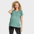 The Nines By Hatch Flutter Short Sleeve Smocked Maternity Top Teal Green