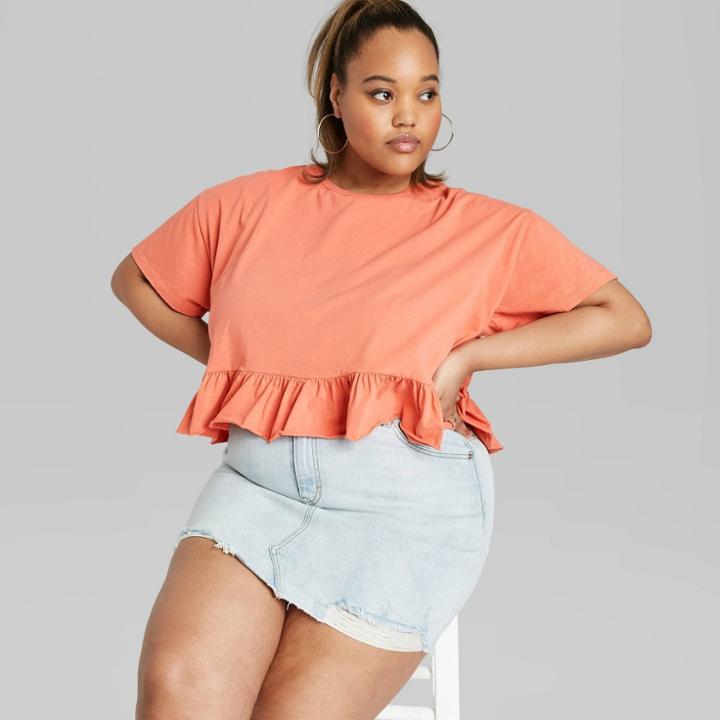 Women's Plus Size Short Sleeve Crewneck Cropped Peplum T-shirt - Wild Fable Orange 1x, Women's,