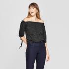 Women's Striped 3/4 Sleeve Off The Shoulder Top - Knox Rose Black