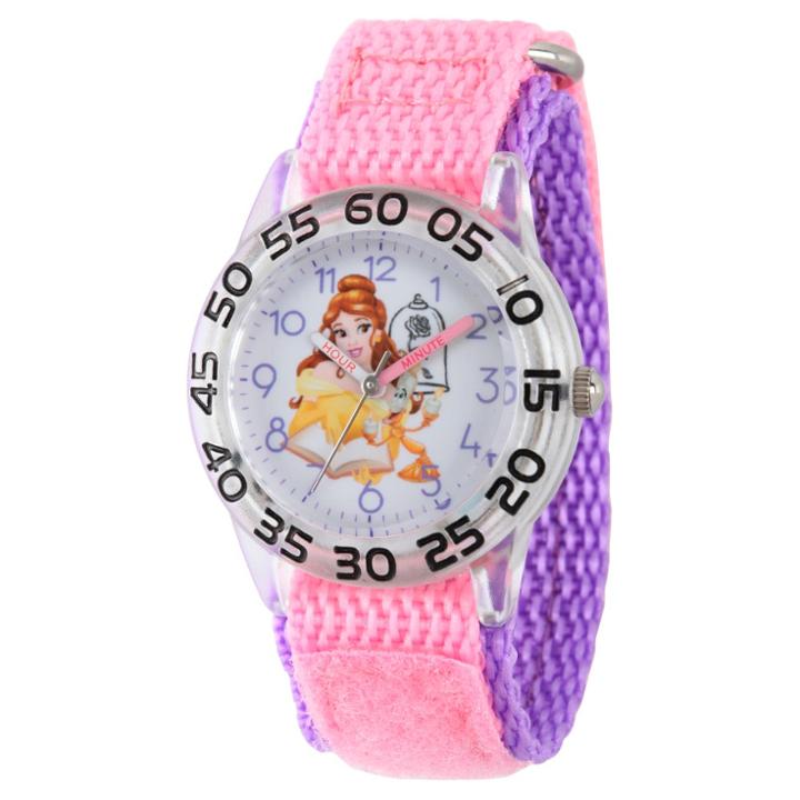 Girls' Disney Princess Belle Clear Plastic Time Teacher Watch - Pink, Girl's