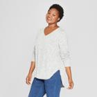 Women's Plus Size Cozy Long Sleeve V-neck Pullover - Ava & Viv Heather Gray