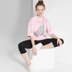 Women's Oversized Elbow Sleeve Crewneck Long T-shirt - Wild Fable Pink