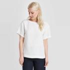 Women's Short Sleeve Linen Cuff T-shirt - A New Day White