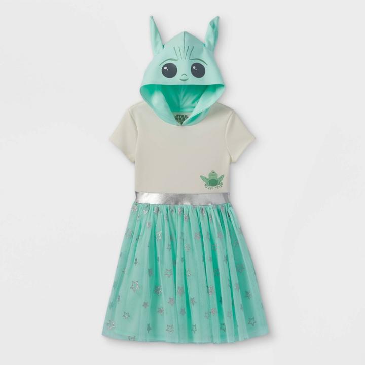 Lucas Girls' Star Wars The Child Baby Yoda Hooded Cosplay Tutu Dress - Green/off-white