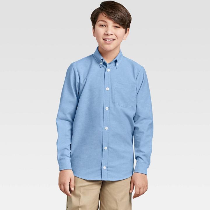 Dickies Boys' Long Sleeve Oxford Uniform Button-down Shirt - Blue L, Boy's,