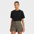 Women's Short Sleeve Linen T-shirt - A New Day Black