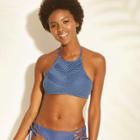 Women's Crochet High Neck Bikini Top - Xhilaration Indigo D/dd Cup, Blue