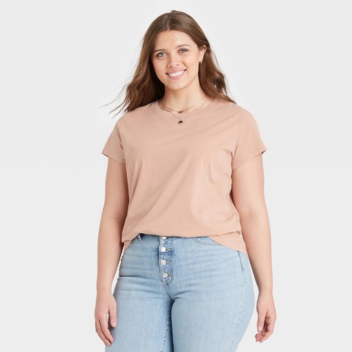 Women's Plus Size Short Sleeve T-shirt - Universal Thread Blush Brown