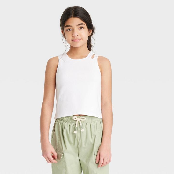 Girls' Cut Out Tank Top - Art Class White