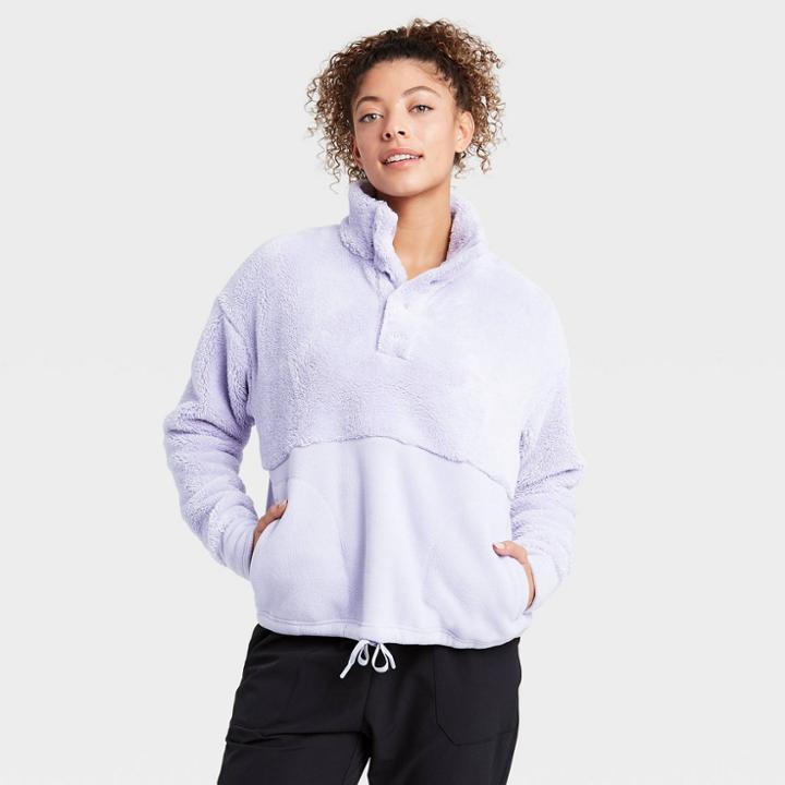 Women's Snap Front Cozy Sherpa Pullover Sweatshirt - All In Motion Lilac