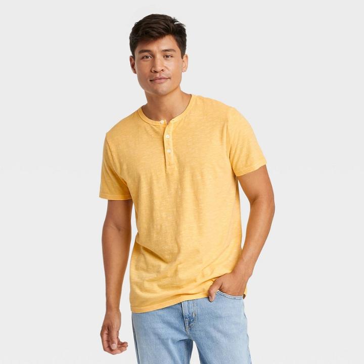 Men's Relaxed Fit Short Sleeve Henley T-shirt - Goodfellow & Co Yellow