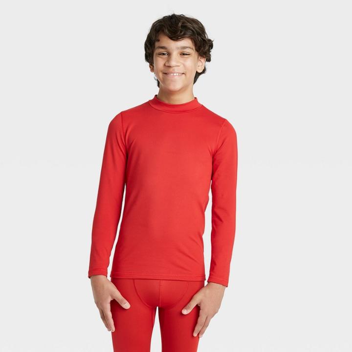 Boys' Long Sleeve Fitted Performance Mock Neck T-shirt - All In Motion Red