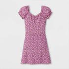 Girls' Puff Sleeve Floral Knit Dress - Art Class Purple