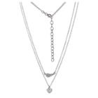 Target Sterling Silver Heart And Wing Cz Layered Necklace With 16+2 Ext Chain, Girl's,