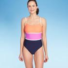 Women's Horizontal Colorblock Medium Coverage One Piece Swimsuit - Kona Sol Navy S, Women's, Size: