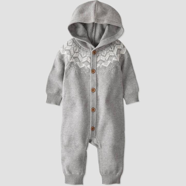 Baby Boys' Organic Cotton Hooded Sweater Cardigan - Little Planet By Carter's Gray Newborn