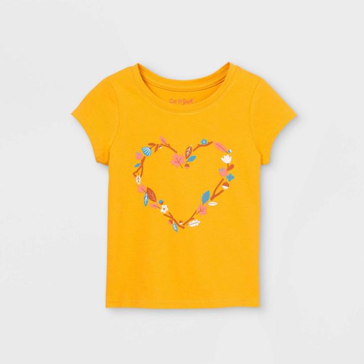 Toddler Girls' Floral Heart Short Sleeve Graphic T-shirt - Cat & Jack Mustard
