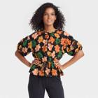 Women's Balloon Elbow Sleeve Popover Blouse - Who What Wear Black Floral