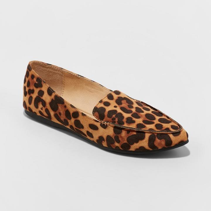 Women's Micah Wide Width Pointy Toe Loafers - A New Day Leopard 5.5w,