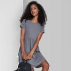 Women's Waffle Short Sleeve Babydoll Dress - Wild Fable Heather Gray