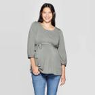 Maternity Crewneck Long Sleeve Sandwashed Top - Isabel Maternity By Ingrid & Isabel Olive M, Women's, Green