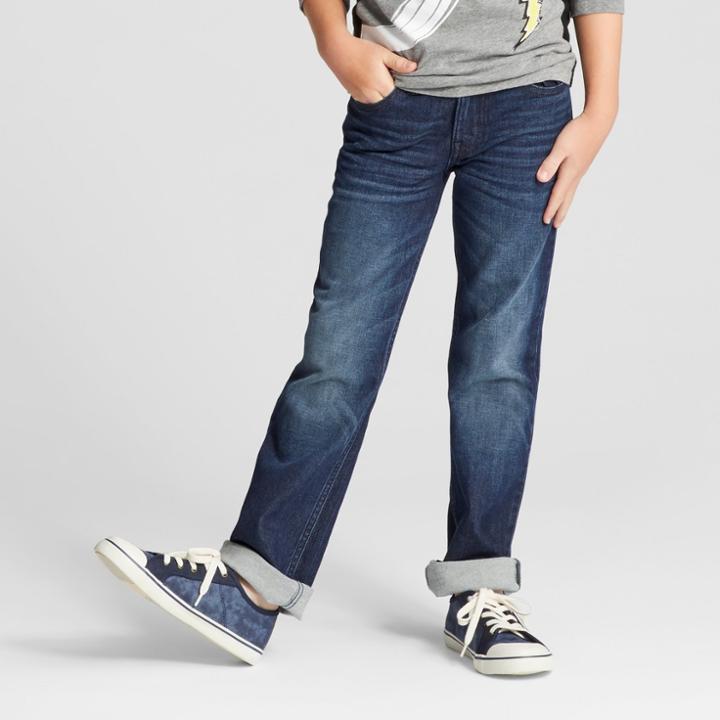Boys' Knit Dark Wash Straight Fit Denim - Cat & Jack Blue