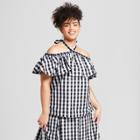 Women's Plus Size Gingham Ruffle Halter Top - Who What Wear Black 1x, Black Gingham