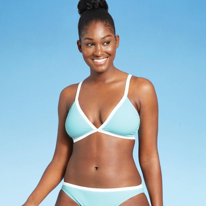 Juniors' Ribbed Colorblock Trilette Bikini Top - Xhilaration Ice Blue