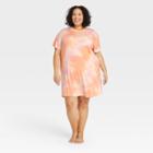 Women's Plus Size Beautifully Soft Dye Print Short Sleeve Nightgown - Stars Above Pink