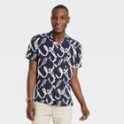 Men's Printed Standard Fit Short Sleeve Button-down Shirt - Goodfellow & Co Navy Blue/wave
